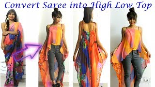 DIY: Convert Old Saree into High-Low Layer TOP only in 5 minutes/ Easy & Quick