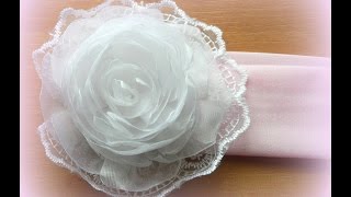 Роза канзаши из органзы/Rose organza kanzashi