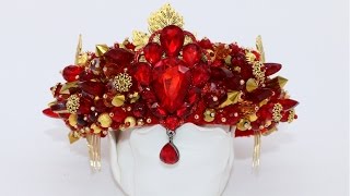 Красная корона ободок в стиле Dolce Gabbana. Презентация.Beaded crown headband in D&G style.