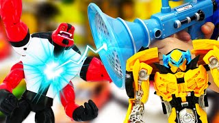 Видео про игры в трансформеров!Десептиконы в Автомастерской! Робот Трансформер Бамблби увеличился