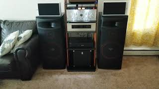 Phase Linear 4000 preamp, Phase Linear 200 amp, and Cerwin Vega XLS15