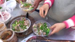 Street Chopped Meat And Noodles In The Evening, Cambodian Popular Street Food