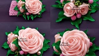 МК розы из атласной ленты , роза Юлия, rose of satin ribbon