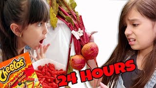 We only ate RED food for 24 HOURS challenge!!! | Emily and Evelyn