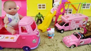 Baby Doli and Hello Kitty car toys baby doll sand play