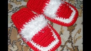 Новогодние тапочки крючком - Crochet slippers - 2 часть - вязание верхней части
