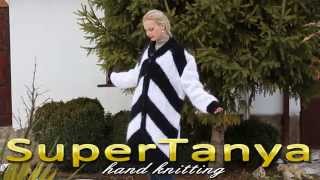 05.01.2013 Black & White stripes hand knitted mohair long coat by SuperTanya