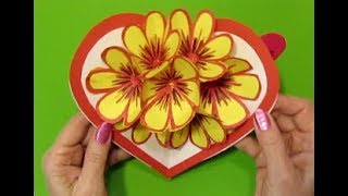 6Д открытка с цветами из бумаги. Сувенир с цветами на праздник 8 марта, День Матери, день рождения
