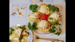 Вторые блюда - Фаршированный перец с рубленым мясом , овощами и сыром