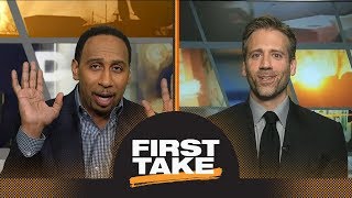 Stephen A. to Max: 'Pump the brakes' on overly praising LeBron James' big dunk | First Take | ESPN