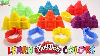 Play Doh Learning Colors with Play Dough Castle and Fruit Cutter Apple Orange Lemon Peach