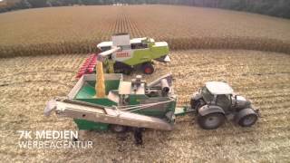 Mais dreschen 2015 mit Claas Lexion 670 Terra Trac und mobiler Mühle