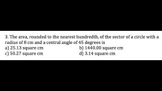 Circle area, radius of 8 cm and a central angle of 45 degrees is