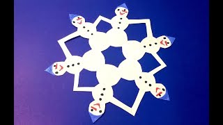 Снежинки-Снеговики из бумаги. Сделать вырезать снежинки Своими руками. Новогодние поделки с детьми