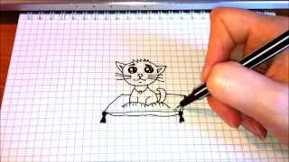 Простые рисунки # 70 Котёнок на подушке.
