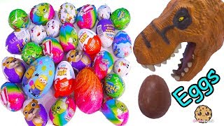 Dinosaur Eating Chocolate Eggs with Surprise Toys, Kinder Joy, Disney, Shopkins
