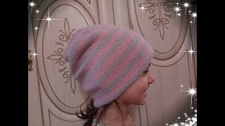 Двойная шапка бини ( с вязаным подкладом). Подробный МК для начинающий.