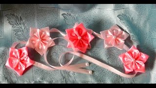 Лента в косу с цветами канзаши