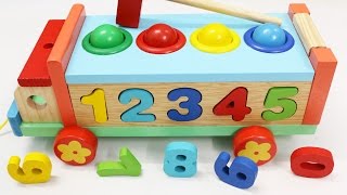 Learn Colors Numbers with Wooden Truck Hammer Balls Toys for Children Toddlers