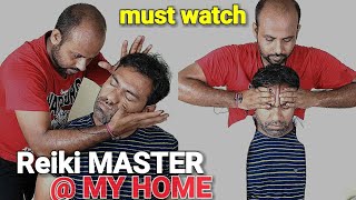 ASMR Reiki master head massage at home with neck cracking Indian barber.