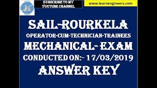 Mech Dose #267-SAIL ROURKELA  OCTT MECHANICAL QUESTION PAPER 2019 WITH ANSWER KEY .