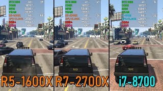 RYZEN 5 1600X vs RYZEN 7 2700X vs i7 8700: BF 1 - COD WW II - CS GO - Crysis 3 - Far Cry 5 - GTA V