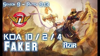 SKT T1 Faker AZIR vs YASUO Mid - Patch 9.13 KR Ranked