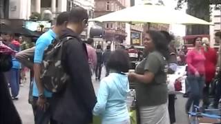 Yobel Ministries in Leicester Square, London sharing The Great Controversy