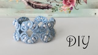 Needle tatting. Bracelet with pearl beads / Фриволите иглой. Браслет с жемчужными бусинами