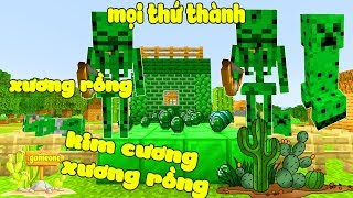 ONE VÀ NOOB YETI THỬ THÁCH BIẾN TẤT CẢ MỌI THỨ THÀNH XƯƠNG RỒNG KIM CƯƠNG XƯƠNG RỒNG TRONG MINECRAFT