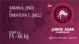 BRONZE FS - 66 kg: K. KARAN (IND) df. T. ENKHTUYA (MGL) by TF, 13-3