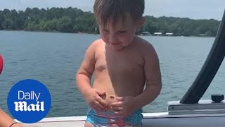 Hilarious moment toddler thinks honking noise is his belly