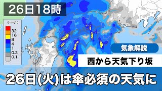 1月26日(火)は西から天気下り坂 広く傘必須の空に
