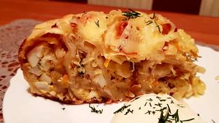 КАПУСТНЫЙ ПИРОГ ИЗ ЛАВАША. Заливной пирог с капусты и лаваша с начинкой.