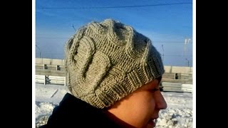 Шапка спицами мастер класс. Шапка узором со жгутами.