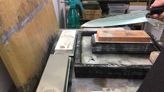 Sharpening Lesson using an Anryu Gyuto, Suehiro Debado 1K and Okudo Natural Stone.