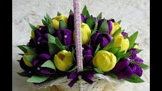 мастер класс.Весенние Цветы Из Бумаги/Бумажные цветы тюльпаны сувениры украшения декор на 8Марта.DIY