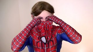 Women wearing Spider-man suit Cosplay with DIY muscle suit