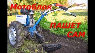 Мотоблок Нева сам пашет  сидераты  ( шины Ф-122 , а диски на 16 от автомобиля Нива )