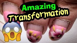AMAZING TRANSFORMATION: Russian Style Hardware Manicure, Gel Nails Infill & Vibrant Poppies Flowers