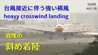 【50万回再生／戦慄の斜め着陸】台風17号大阪伊丹空港 AM7~10全22便の着陸映像／2度ゴーアラ／14&32運用2019/9/23 crosswind landing, 2 go-arounds