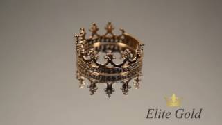 Кольцо корона (210010), ручная работа, золото 585, фианиты от EliteGold