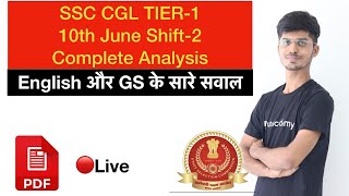 ? 10th June Shift-2 Complete Analysis SSC CGL 2018  Tier-1