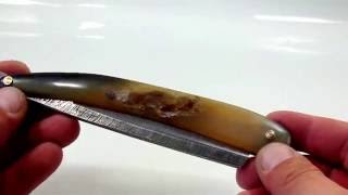 Опасная бритва с ручкой из рога и лезвием из дамасской стали  Заточена на камнях
