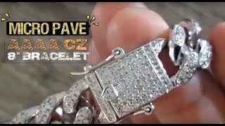 Mens 14K White Gold Plated AAAA CZ Bling Micro Pave Hip Hop Bracelet 8" Inch x 12MM