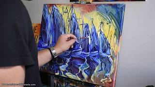 Paisaje con botes veleros ⛵️ Pintura abstracta figurativa | Enrique Zaldivar