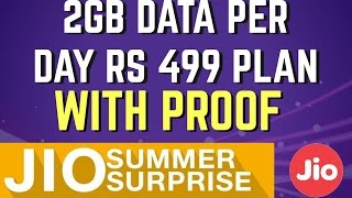 USE JIO SUMMER SURPRISE 2GB Per Day PLAN - 2GB DATA PER DAY WITH PROOF - Rs 499 PRIME PLAN
