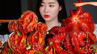 전복문어찜 문어밥 리얼사운드먹방/SPICY OCTOPUS & ABALONE ?SEAFOOD BOIL! Makanan Laut Pedas 魚介類 Mukbang Eating Show