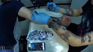 Тату тигр на предплечье! Чёрно белый реализм! г. Юрга TVK Tattoo Club