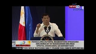 BT: PDu30, nagbantang ipasasara ang Boracay at kakasuhan ang mga opisyal doon dahil sa kapabayaan